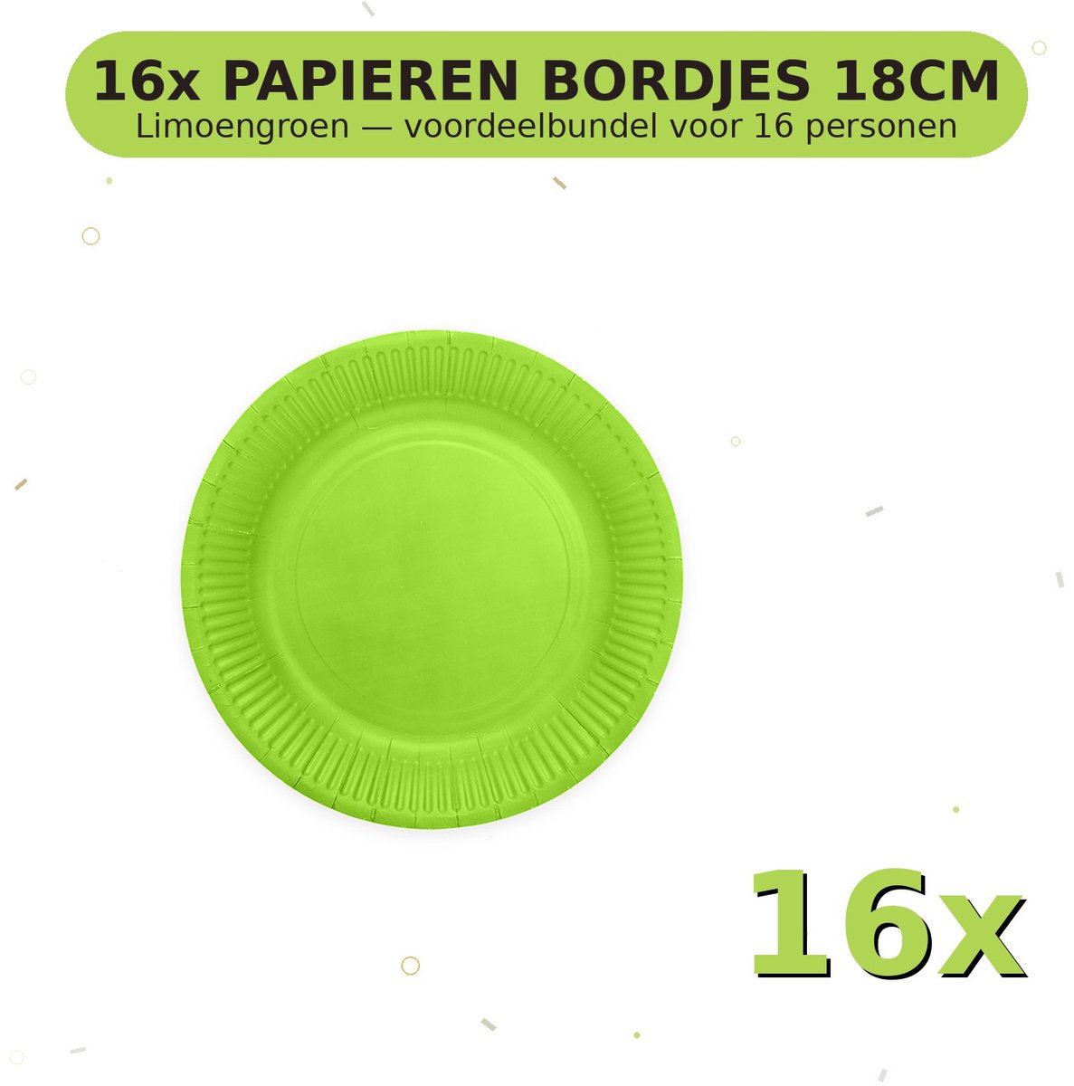 Bordjes 18cm FSC Limoengroen - Voordeelverpakking 16 Stuks voor tot 16 Personen - Feestartikelen