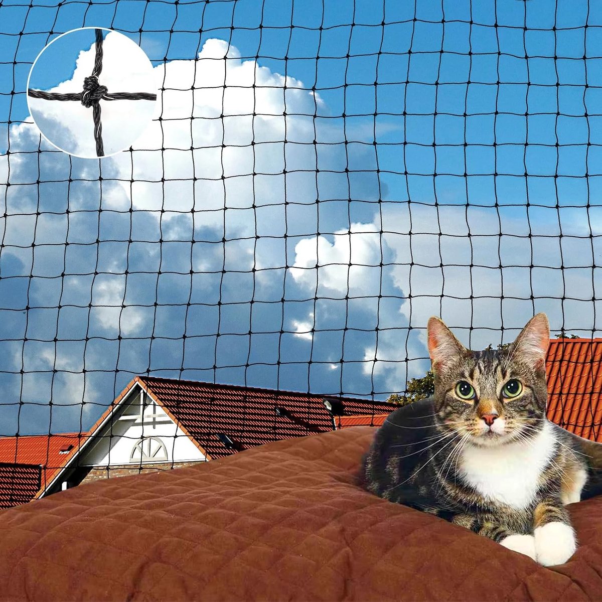 Balkonnet voor Katten, 8 x 3 m, Robuust en UV-bestendig, Bescherming tegen Vallen, Dierenveilig, Stevige Bevestiging met Touw en Spijkers