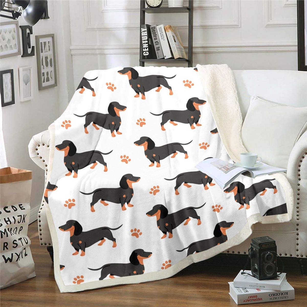 Deken voor honden 127 x 152 cm - Fleece sherpa - Cartoon teckel - Comfortabel en warm - ShopVlot
