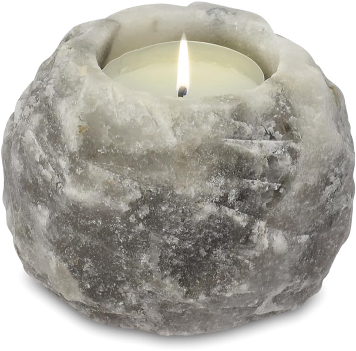 Theelichthouder zoutkristal - Himalaya sel dreams - grijs - creëert een sfeervolle ambiance - ShopVlot