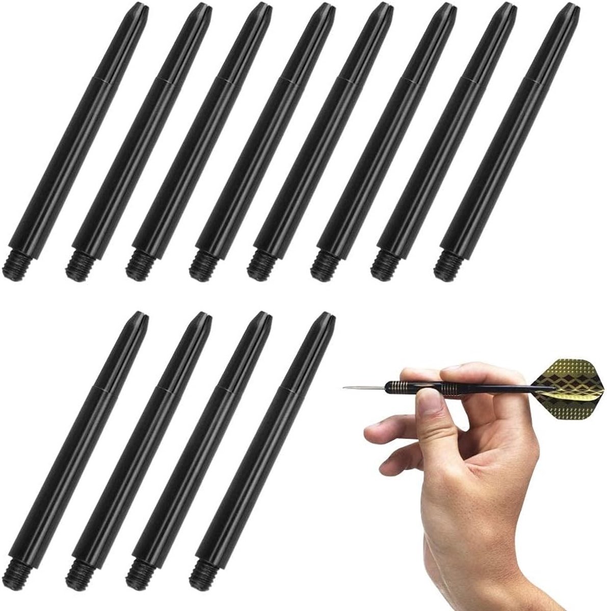 100 Stuks Zwarte Dart Shafts met Standaard 2BA Draad en Plastic Dart Flights voor Soft Steel Dart Tips