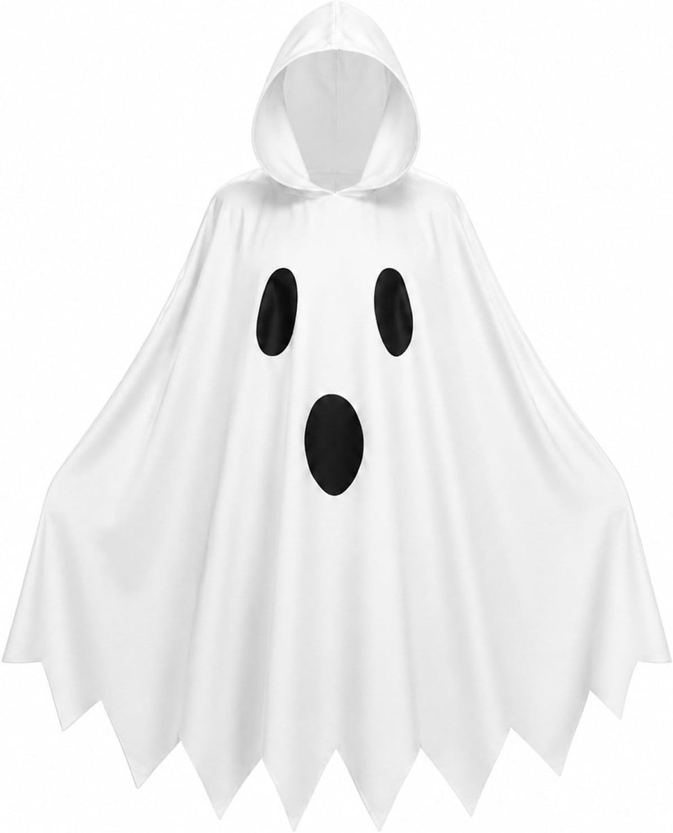 Spookachtig Halloween Kostuum voor Dames met Witte Cape en Ghostface Thema, Perfect voor Feestjes en Verkleedpartijen