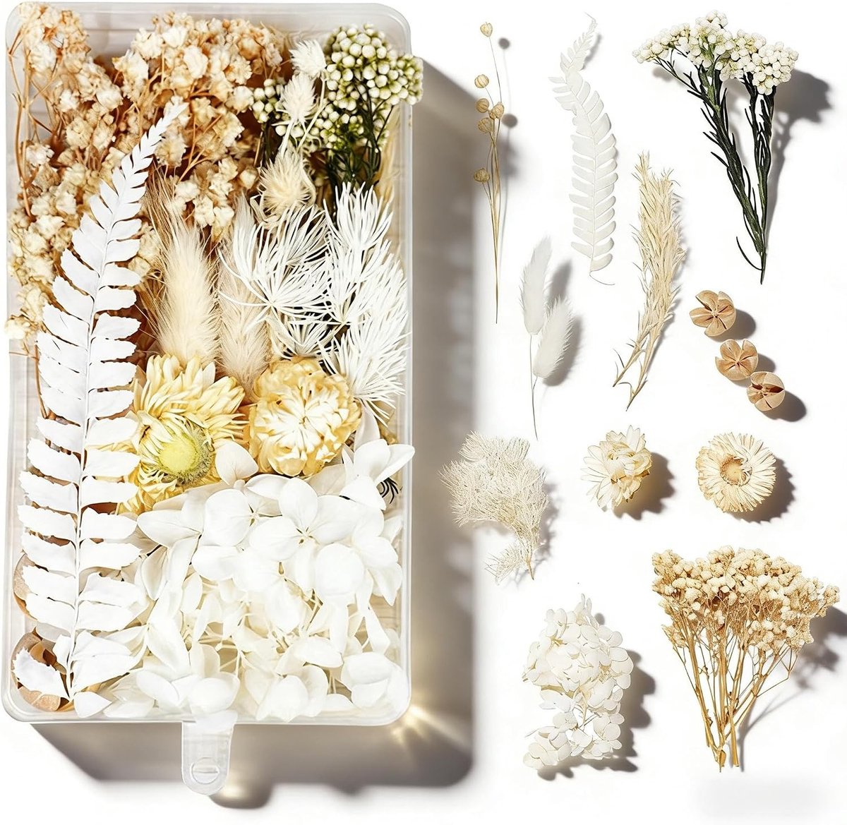 Droogbloemen decoratie voor epoxyhars - boeket voor scrapbooking en kaarsenstandaards (wit) met natuurlijke elementen en creatief design