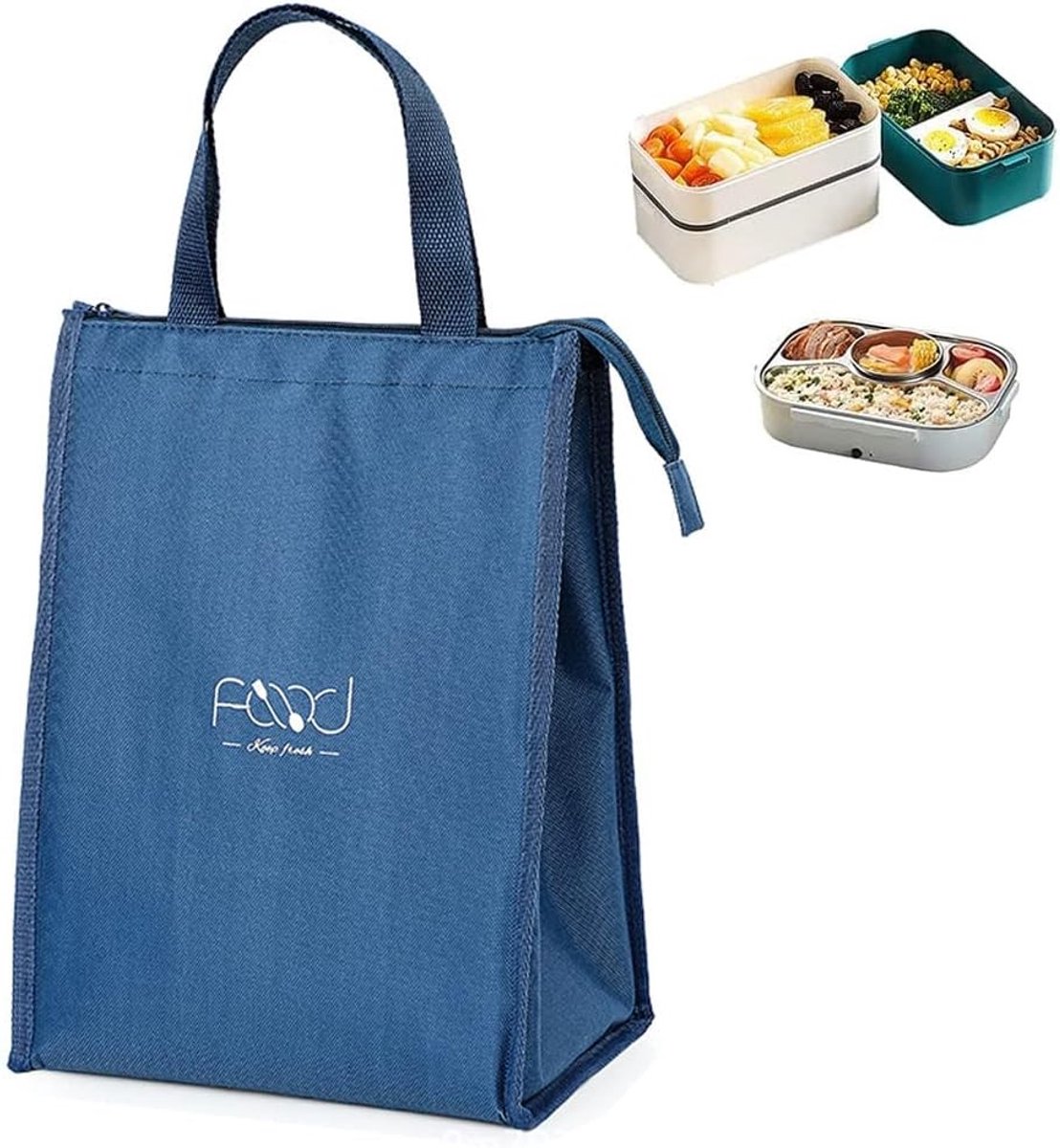 Vouwbare Koeltas met Isolatie, Drie Laags Dikke Stof, Ideaal voor Lunch, Picknick en Werk, Marineblauw