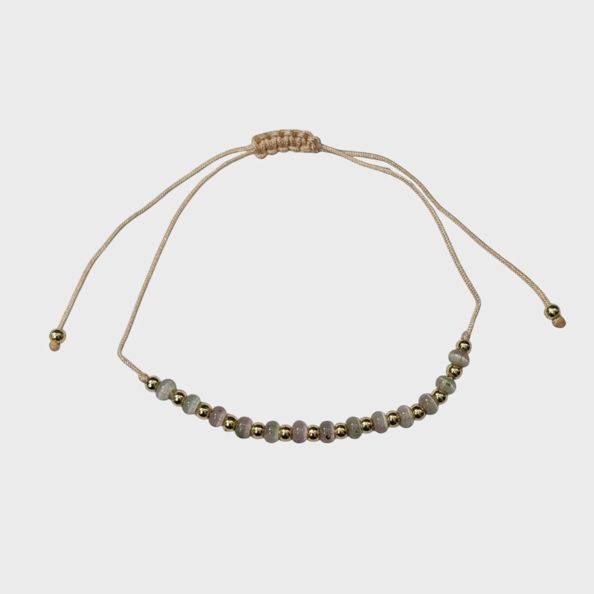Verstelbaar Touwtjes Enkelbandje Cats Eye Kralen 5mm Dames Tieners - beige