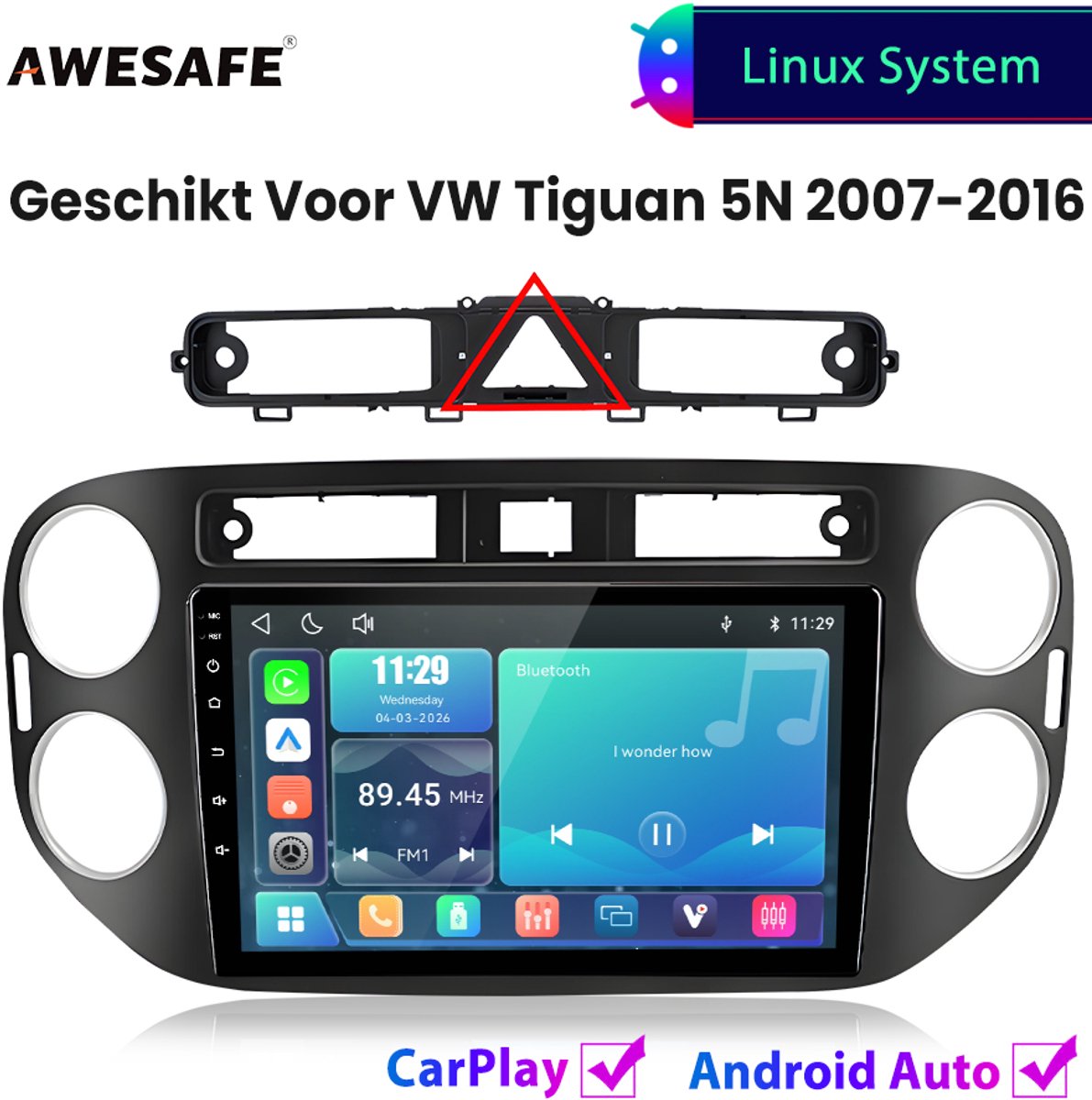 Awesafe Autoradio - Geschikt Voor Volkswagen VW Tiguan 5N 2007 t/m 2016 - Draadloos Carplay Android Auto - Linux systeem - Touchscreen - Bluetooth Wifi - 2007 2008 2009 2010 2011 2012 2013 2014 2015