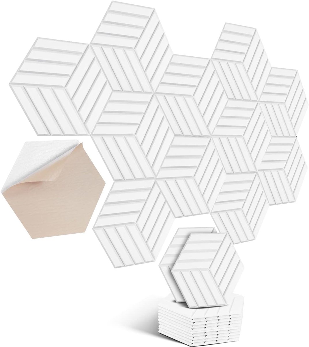 Akoestische platen zelfklevend 30 x 26 cm - gestreept wit - geluidsabsorberend - ideaal voor wand en plafond - ShopVlot