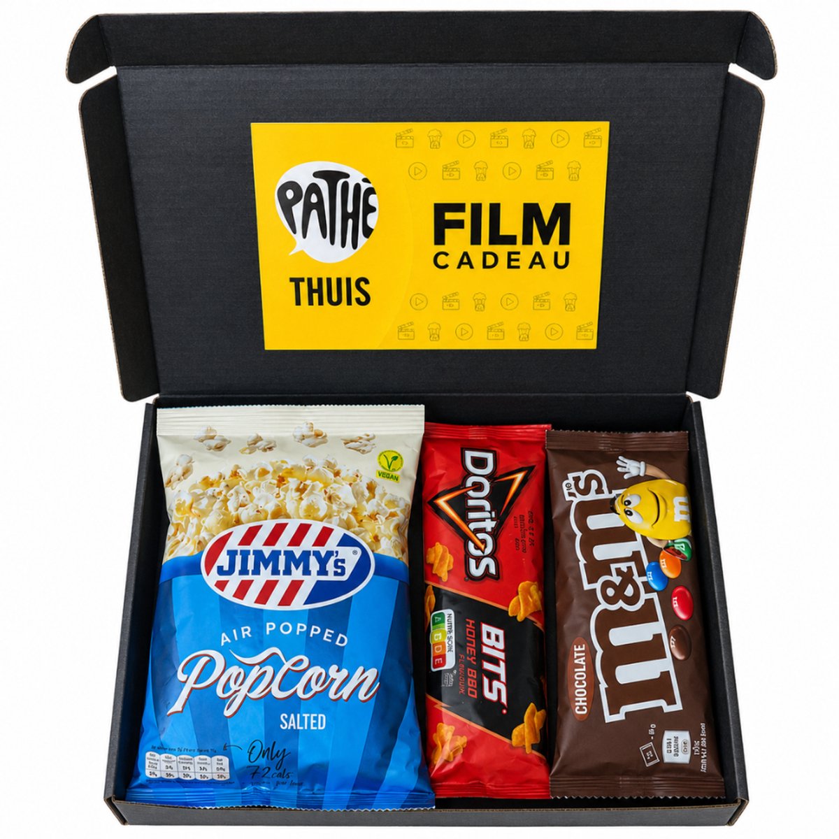 Filmpakket Small Brievenbus Cadeau – Pathé Thuis Film Cadeaukaart €5,99 – Zoute Popcorn, Doritos & M&M’s – Filmavond Cadeau – Past door de Brievenbus – Kado voor hem of haar