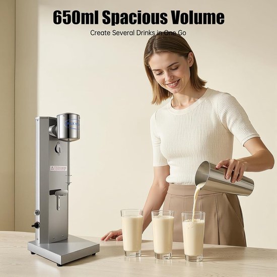 Milkshake Mixer - Drankjes Blender - Snelle Drankjes Maken - Krachtige 180W Motor - 650ml Capaciteit - Zilver — afbeelding 3