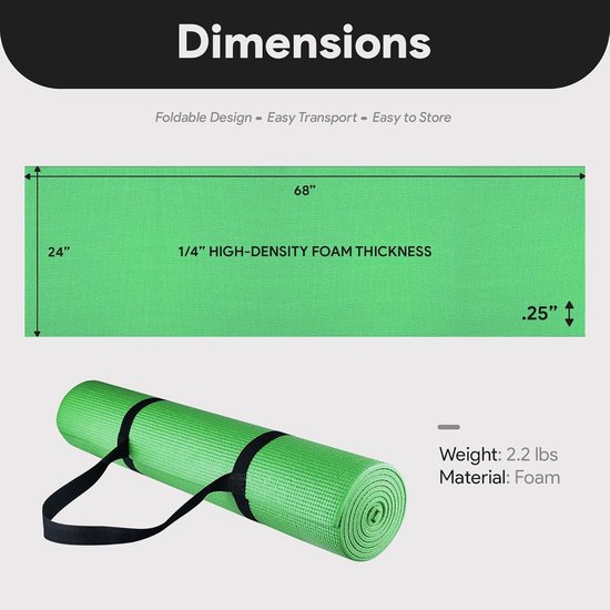 Fitnesmat - Groen - 1/4" - Hoge dichtheid anti-scheur mat - Voor Yoga en Oefeningen — afbeelding 3