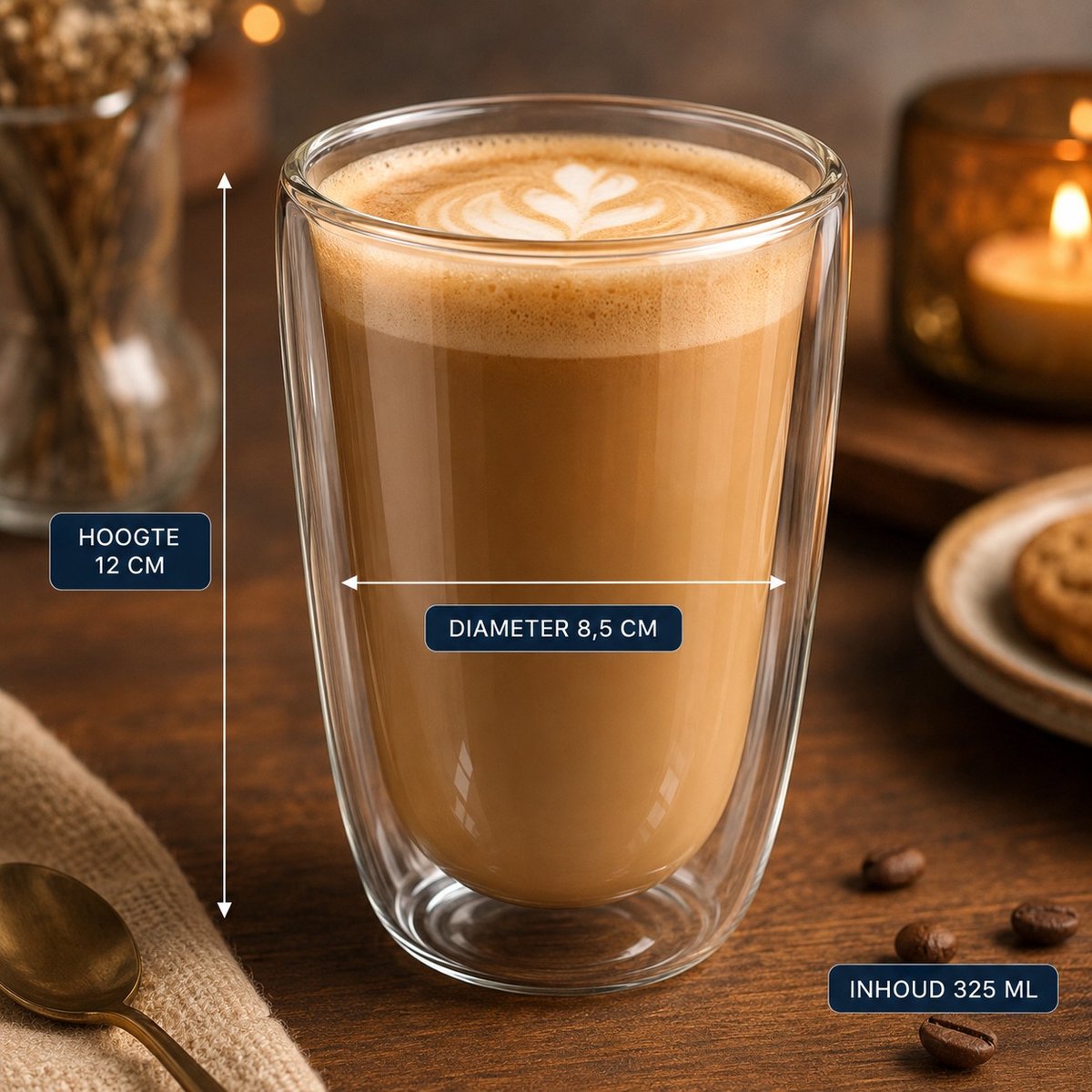 Dubbelwandige Cappucino Glazen 3 stuks - Luxe Cappuccinoglazen Dubbelwandig - Thermoglazen 325 ml - Lichtgewicht Borosilicaatglas - Warm- en Koudhoudend - Dubbelwandige Glazen voor Lungo & Cappuccino - Koffie & Thee kopjes - Glass Set - SilverCrest — cadeau in Koken & Dineren - foto 2