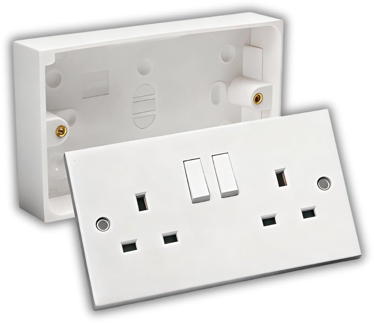 Dubbel stopcontact met schakelaar 13 A - wit 25 mm - 2 stopcontacten - eenvoudig te bedienen - ShopVlot