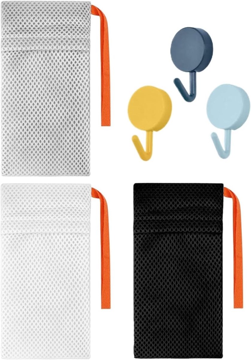 Set van 3 Peelingsakken voor Diepe Reiniging, Nylon Zeepzak met Haak, Ideaal voor Bad, Massage en Organische Zeepgebruik