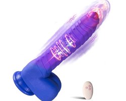 SF Toys Verwarmbare Dildo met Zuignap - Met Afstandsbediening - 5 Bewegingsstanden - 3 Vibratiestanden - IPX6 Waterdicht - Paars