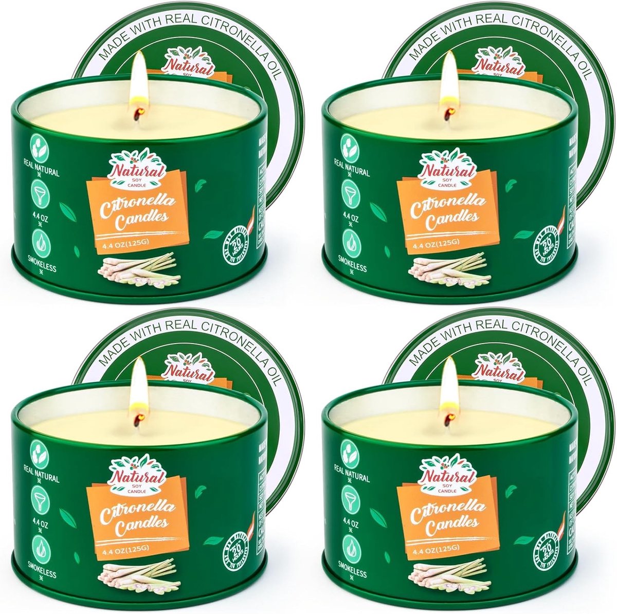 Citronella Kaarsen Set - Geurvrij - 4 Stuks - Natuurlijke Sojawas - Voor Buiten