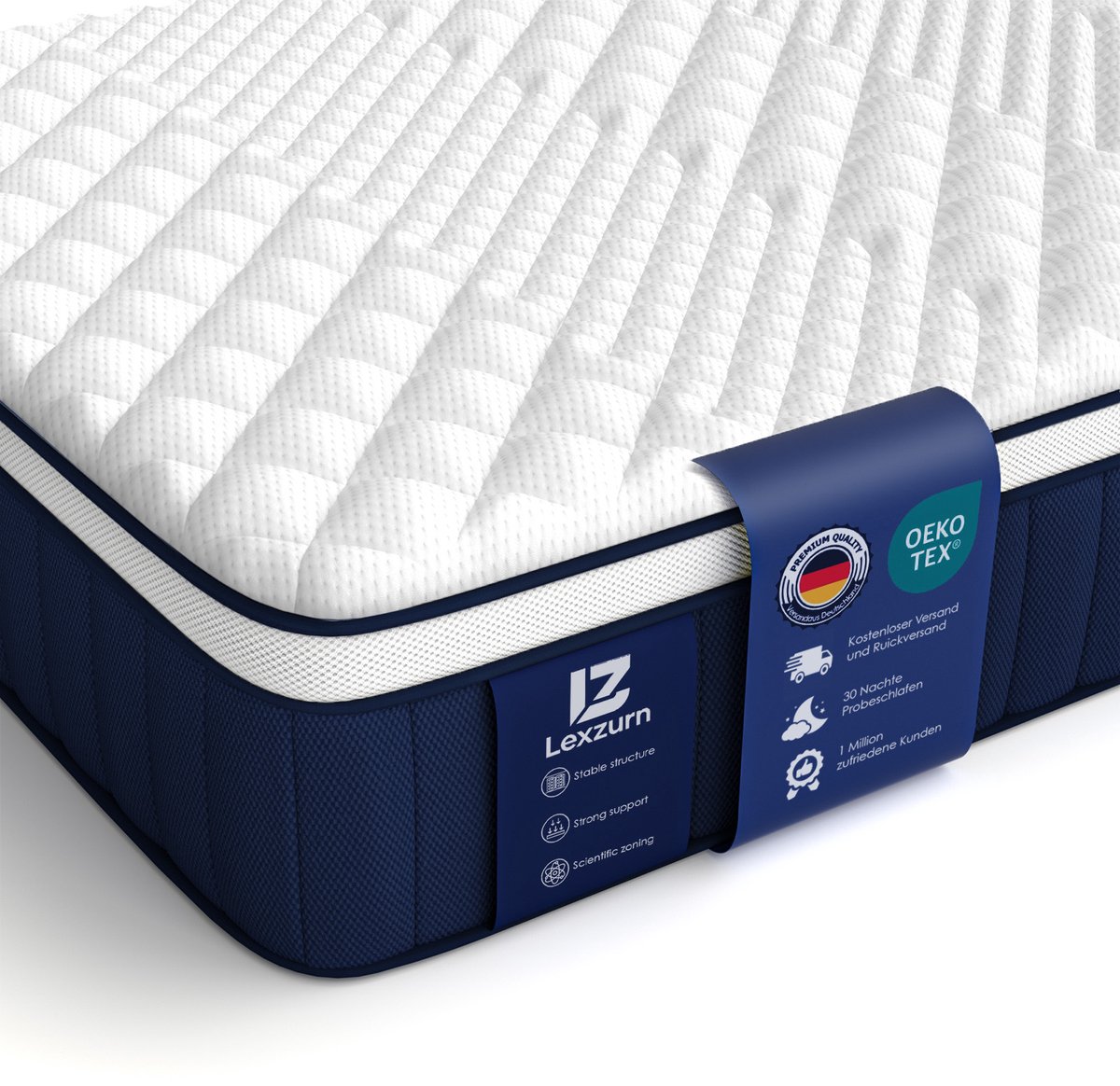Lexzurn Matras 140x190 cm - 25cm - Pocketvering Matras - 7-Zones - Orthopedisch - Afritsbaar en wasbaar hoeslaken - Anti-Allergie - Traagschuim - Gemiddelde Stevigheid