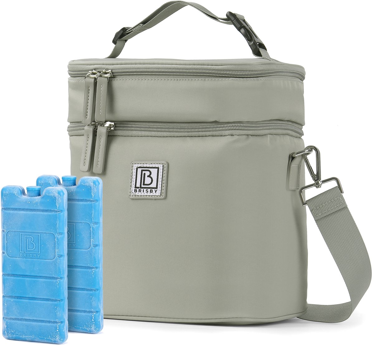 Brisby Koeltas 12 Liter – Lunchtas voor Werk & Onderweg – 2 Geïsoleerde Vakken – Inclusief 2 Koelelementen – Tot 10 Uur Koel - Sage Green