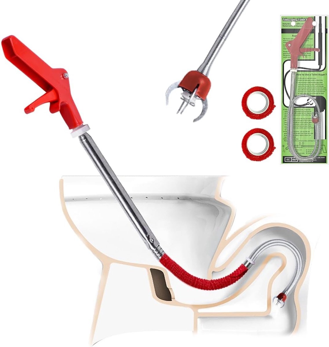 Wc-afvoerreiniger - 1,8 m - Flexibele Ontstopper met Ergonomische Handgreep - Voor Badkamer en Toilet