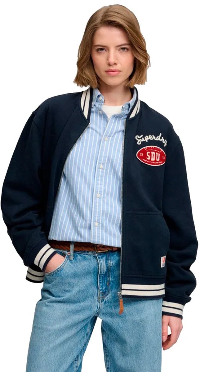 Superdry Country Club Jersey Bomberjack Dames Hoodies Marineblauw