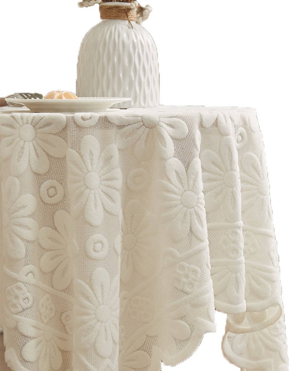 Round Tablecloth – Floral Lace Design – Decorative Table Cover – 100 x 100 cm – Washable – Suitable for Buffets, Kitchens, Parties, and Holiday Dinners – Beige