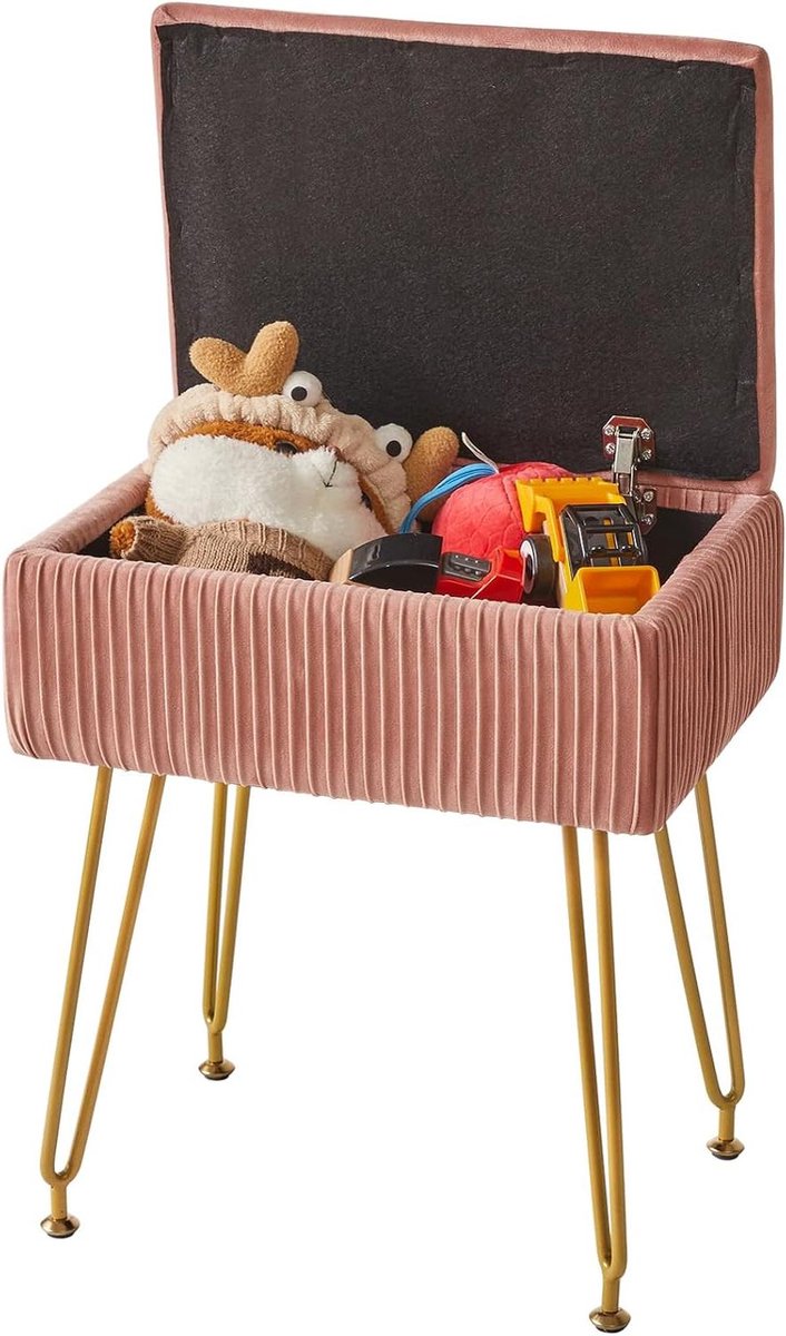 Opberg Poef - Ottomaan Sofa - Extra Zitten - Met PlissÃ© Design - 40x29.5x48CM - Roze