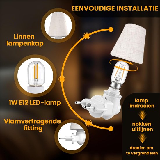 Nachtlampje Stopcontact - Kindernachtlampje - Sfeerverlichting Creëren - Vintage Stijl - 2 Stuks - Warmwit — afbeelding 3