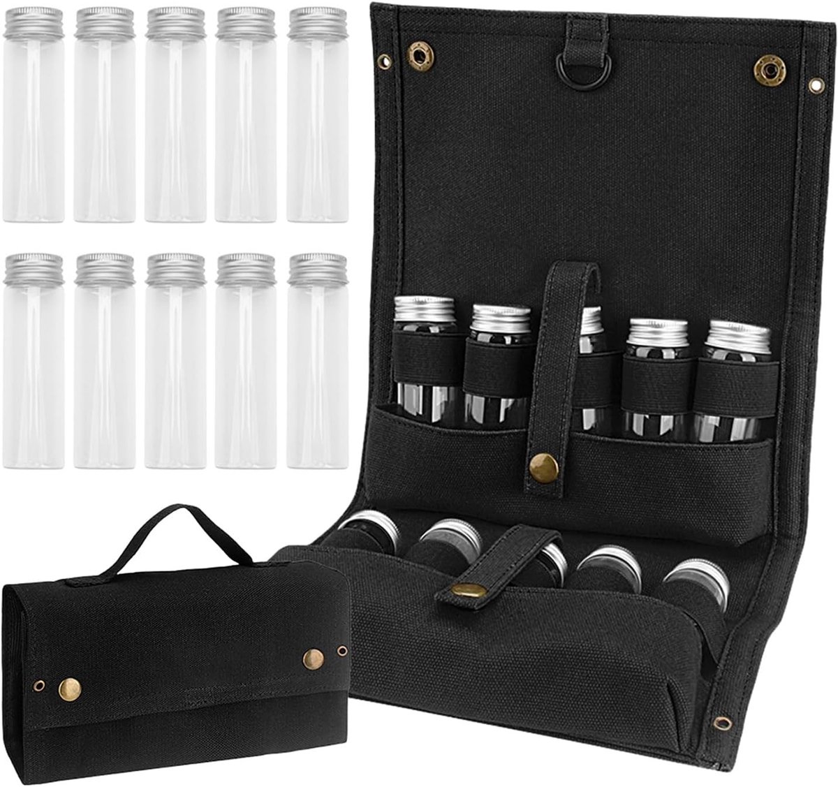 Draagbare Specerijen Set voor Kamperen, 10 Stuks Kruidenset met Opvouwbare Tas, Perfect voor BBQ en Picknick