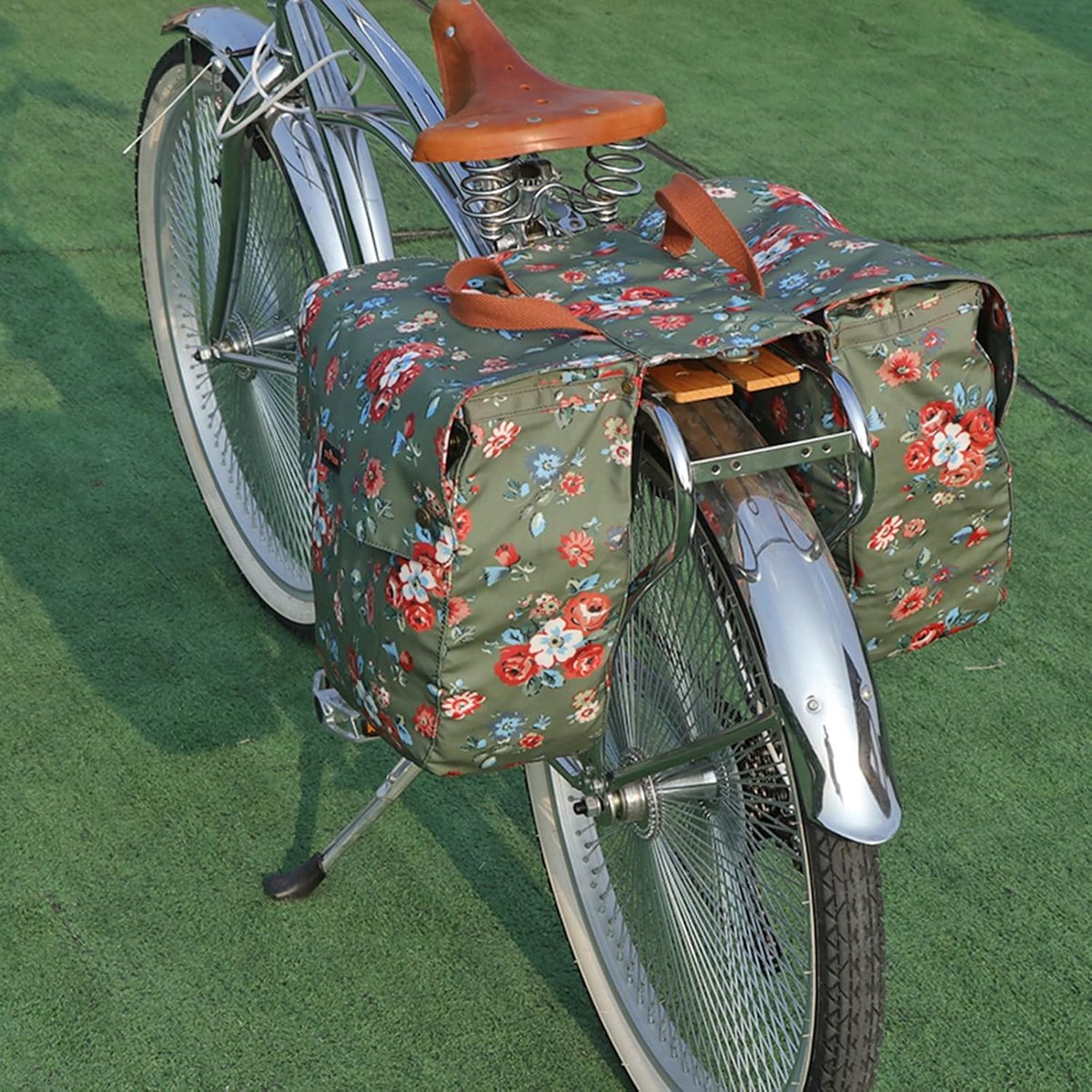 Dubbele Fietstassen - Bagagetas Achterop - Boodschappen Vervoeren - Waterdicht Canvas Materiaal - 33x125x30 cm - Groen — cadeau in Sport & Outdoor - foto 3