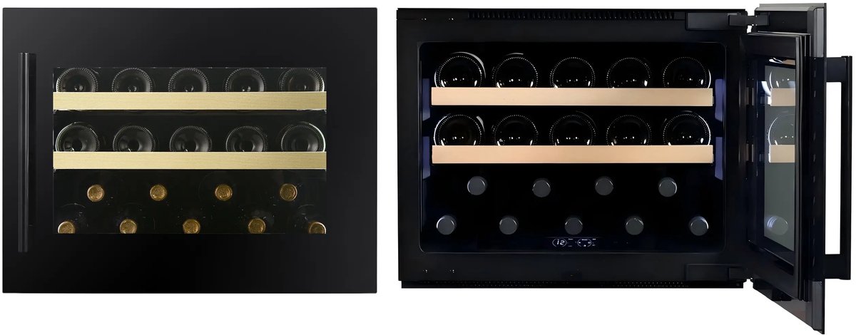 La Réserve RWXE119FN1 - Inbouw Wijnkoelkast 19 Flessen - 45 cm H - 1 Temperatuur 5-20 °C- 3 Led Kleuren - 37 dB - Geventileerd Zwart