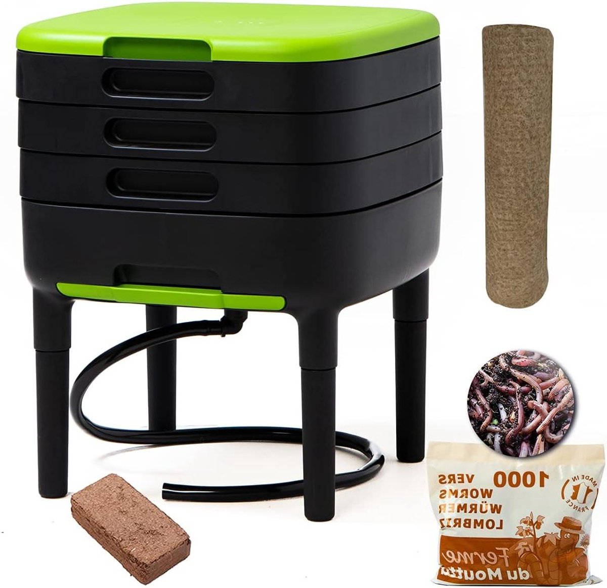 Wormenbak Complete Set - Compostbak Bak - Afval Verwerken - Ladesysteem - 36 Liter - Zwart
