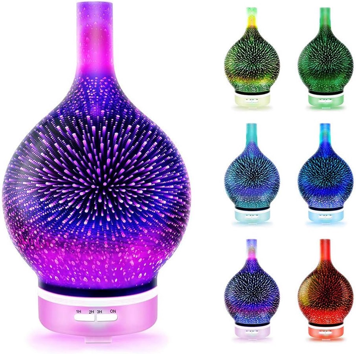 Diffuser - 3D Glazen Ultrasonisch - 7 Kleuren LED Licht - Verlicht en bevochtigt de lucht - ShopVlot