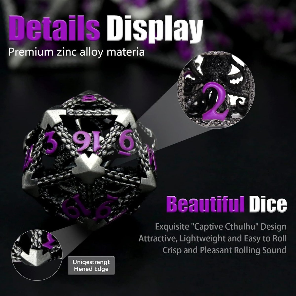 DND Dice Role Playing, Polyhedral Dice Set D&D Dice Set Metal ZHOORQI 7 Pieces Cthulhu Dice for Board Game Dungeons - ShopVlot