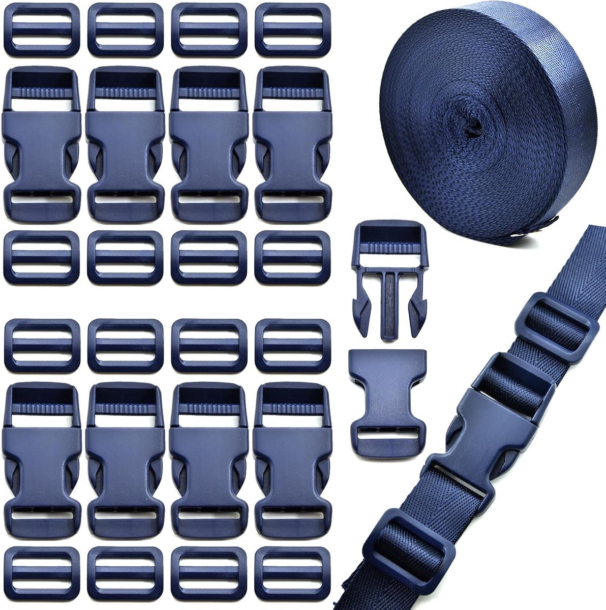 Buckle Belt Set 25 mm 10 m Black Nylon Belt with Buckles 10 Pieces Quick Release Buckles for Backpack Luggage Straps - ShopVlot