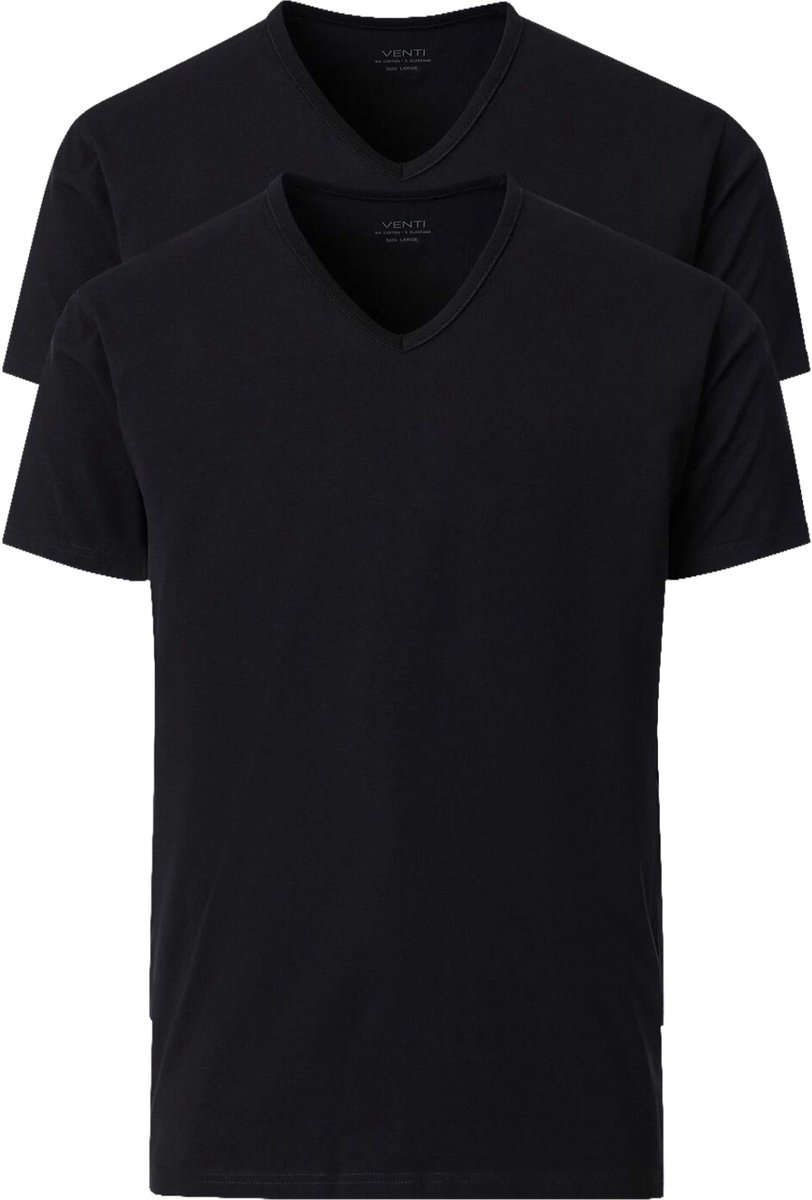 VENTI modern heren T-shirt (2-pack) - zwart