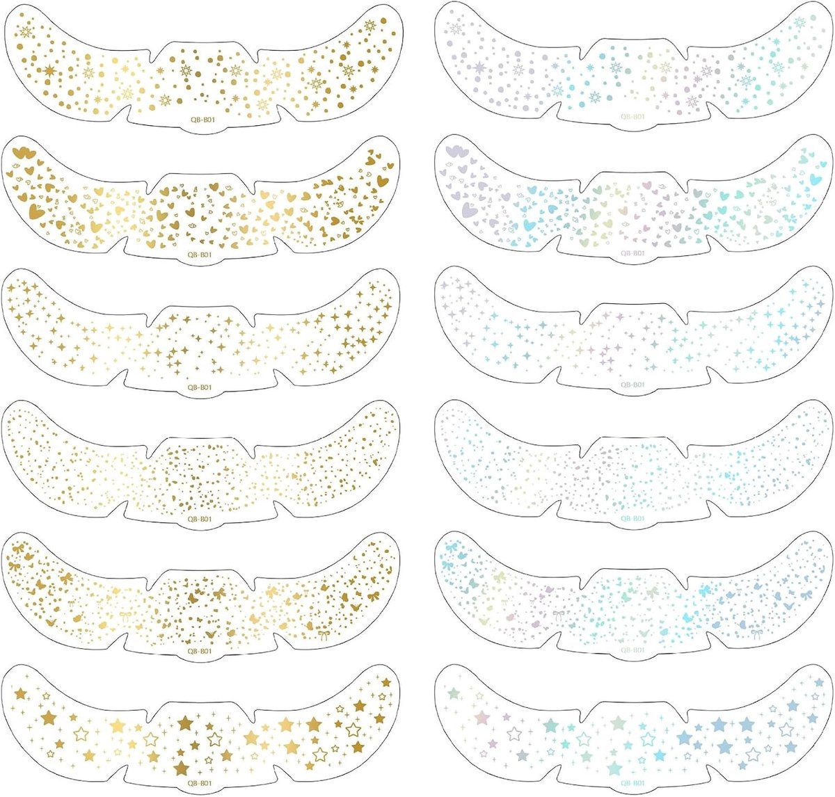 12 x glinsterende gezichtstickers, vis-make-up patches voor festivals, carnaval en feesten