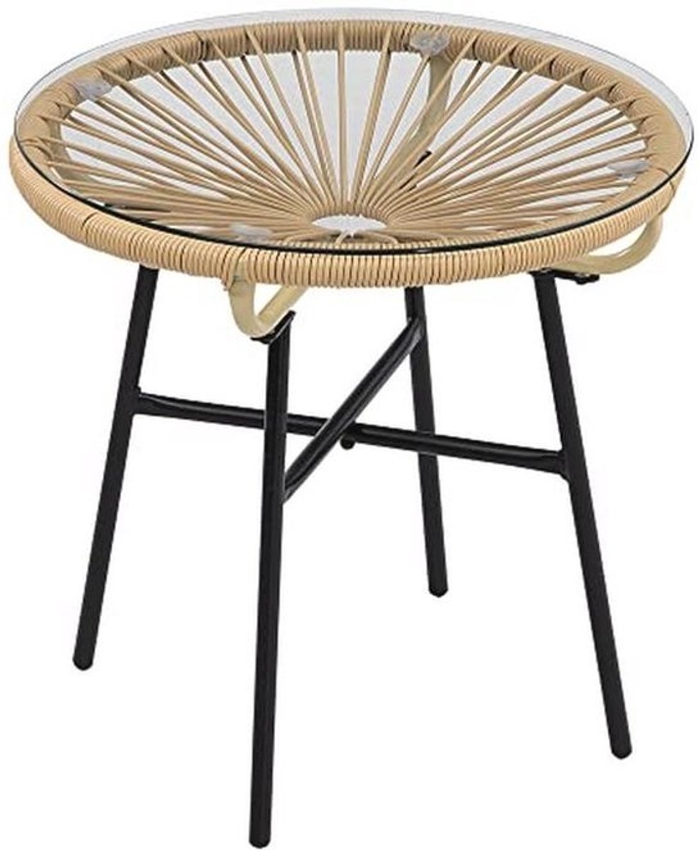 Ronde Bijzettafel voor Buiten met Glasblad - Moderne Tuin- en Balkon Table - 50 x 50 x 50 cm