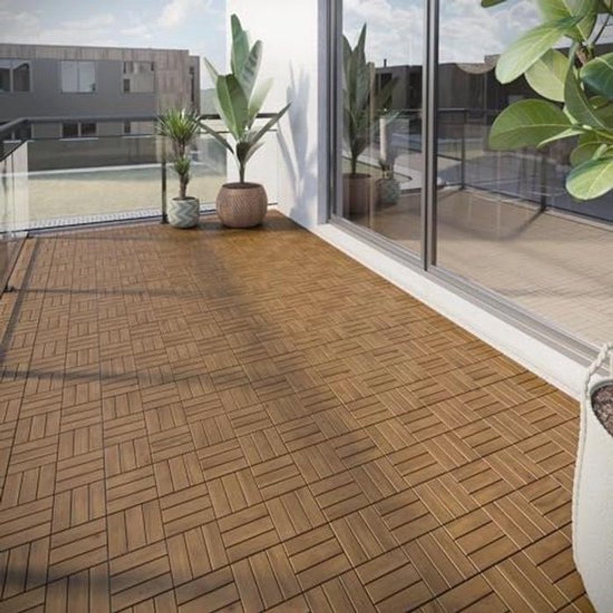 54-stuks in elkaar grijpende dektegels van acaciahout voor buitengebruik - Weerbestendige vloeren voor balkon, tuin en terras