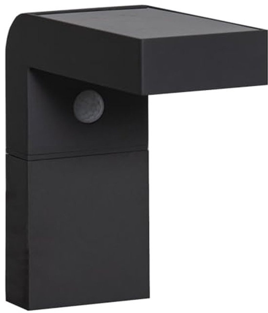 LED Wandlamp Buiten met Bewegingsmelder en Schemersensor - Solar Muurlamp van Zwart Aluminium, IP44