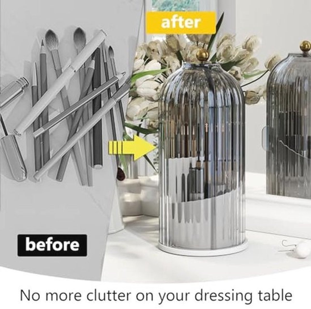 360° Roterende Make-up Borstelhouder met Stofdichte Hoes – Ideaal voor Badkamer en Ijdelheid