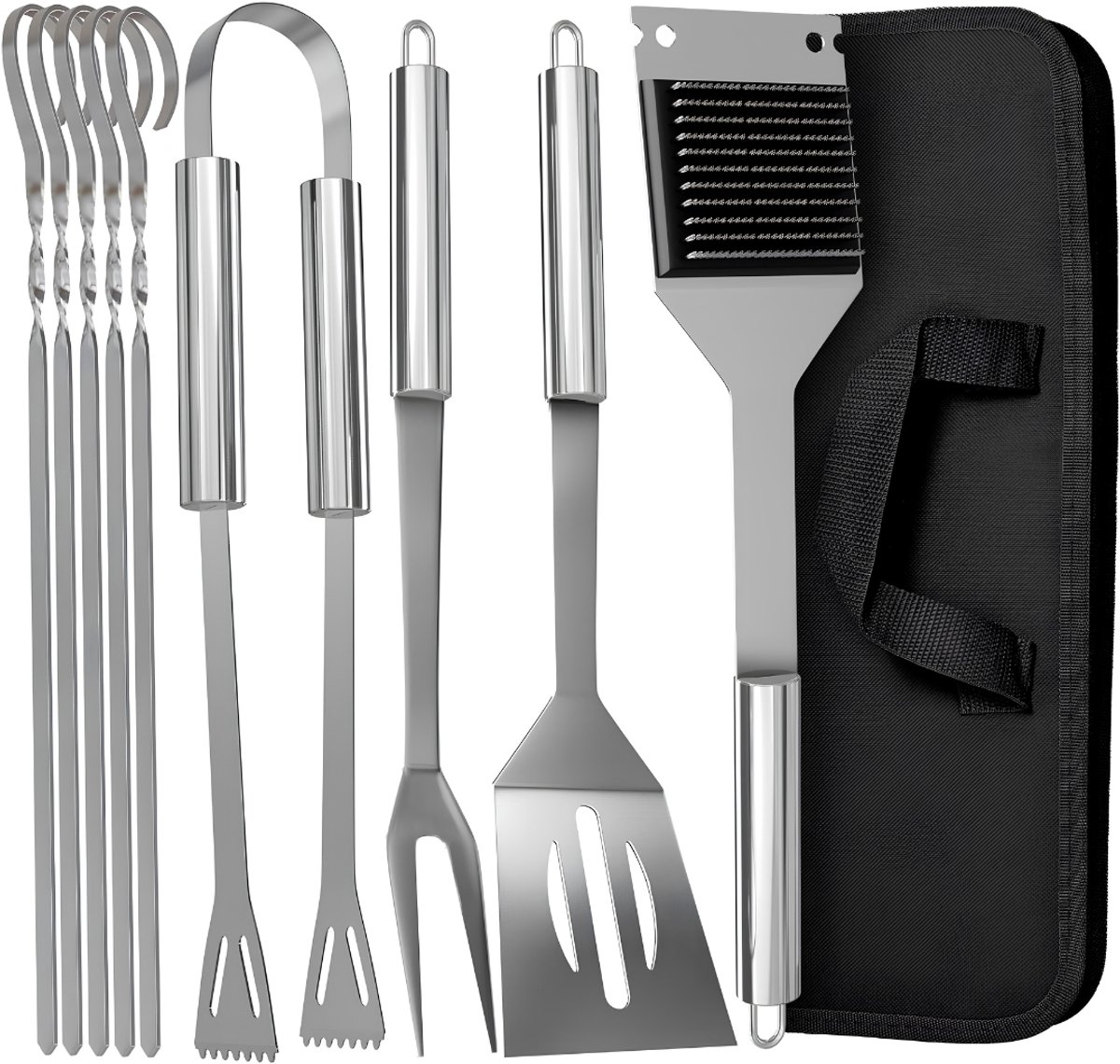 KIRA® BBQ Gereedschap - Barbecuegereedschapset - BBQ Accesoires Set - Zilver - 6cm x 18cm x 40cm
