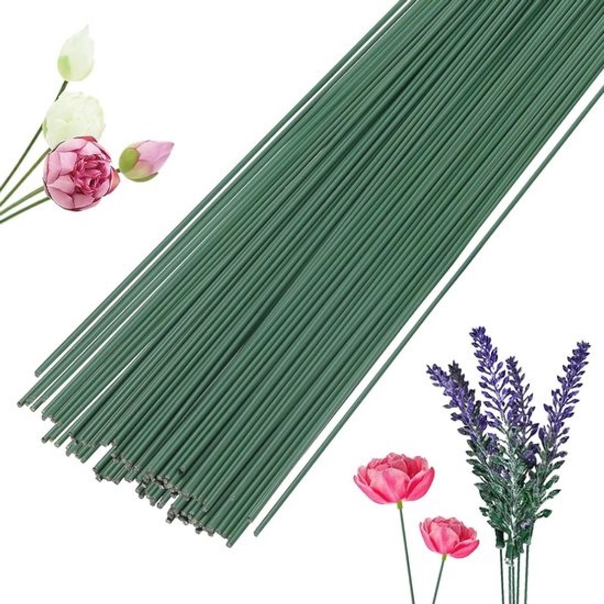 Draad voor Bloemen, 60 Stuks, 2 mm Dikte, 30 cm Lengte, Groen Bloemsteeldraad voor DIY Bloemenboeketten en Handwerk
