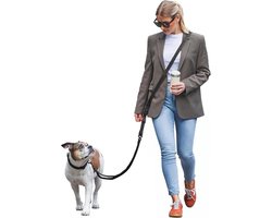 FREUDENTIER Schouderriem voor honden, 3 m, om te hangen, traploos verstelbaar, hondenlijn voor kleine, middelgrote en grote honden (zwart, 3 m)