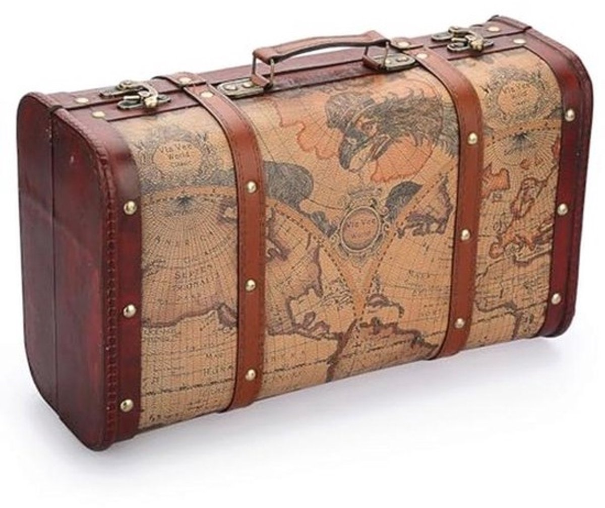 Vintage houten koffer met handvat - multifunctionele opberglijst voor reizen en decoratie 38 x 23 x 14 cm