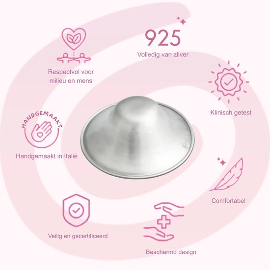 Silverette - zilveren tepelkapjes - maat REGULAR - 925 Zilver - tepelbescherming - nursing cups van Silverette® — afbeelding 2