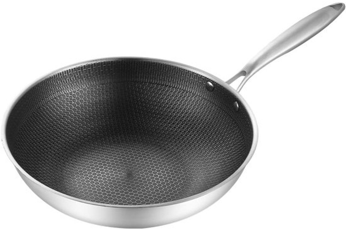 Roestvrijstalen Wokpan - Honingraat Roerbakpan - Snel Koken - Dubbelzijdige Anti-aanbak - 32 cm Diameter - Zilverkleurig