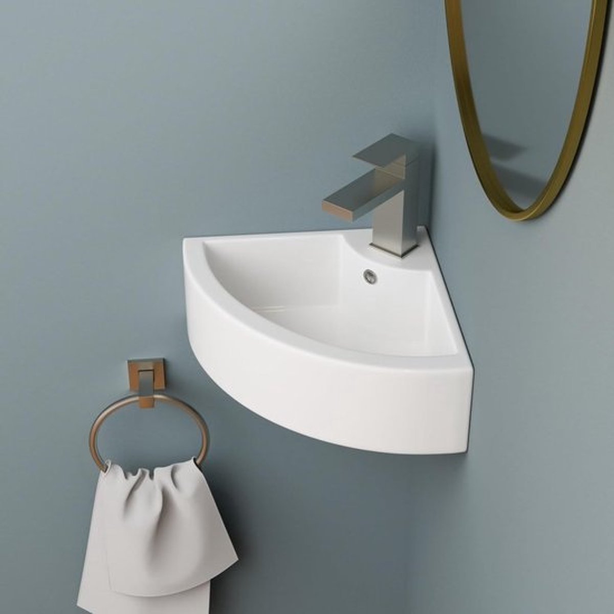Wandmontage Wastafel - Keramische Hoekwasbak - Kleine Ruimtes - Modern Drijvend Design - 457x330x127mm - Wit