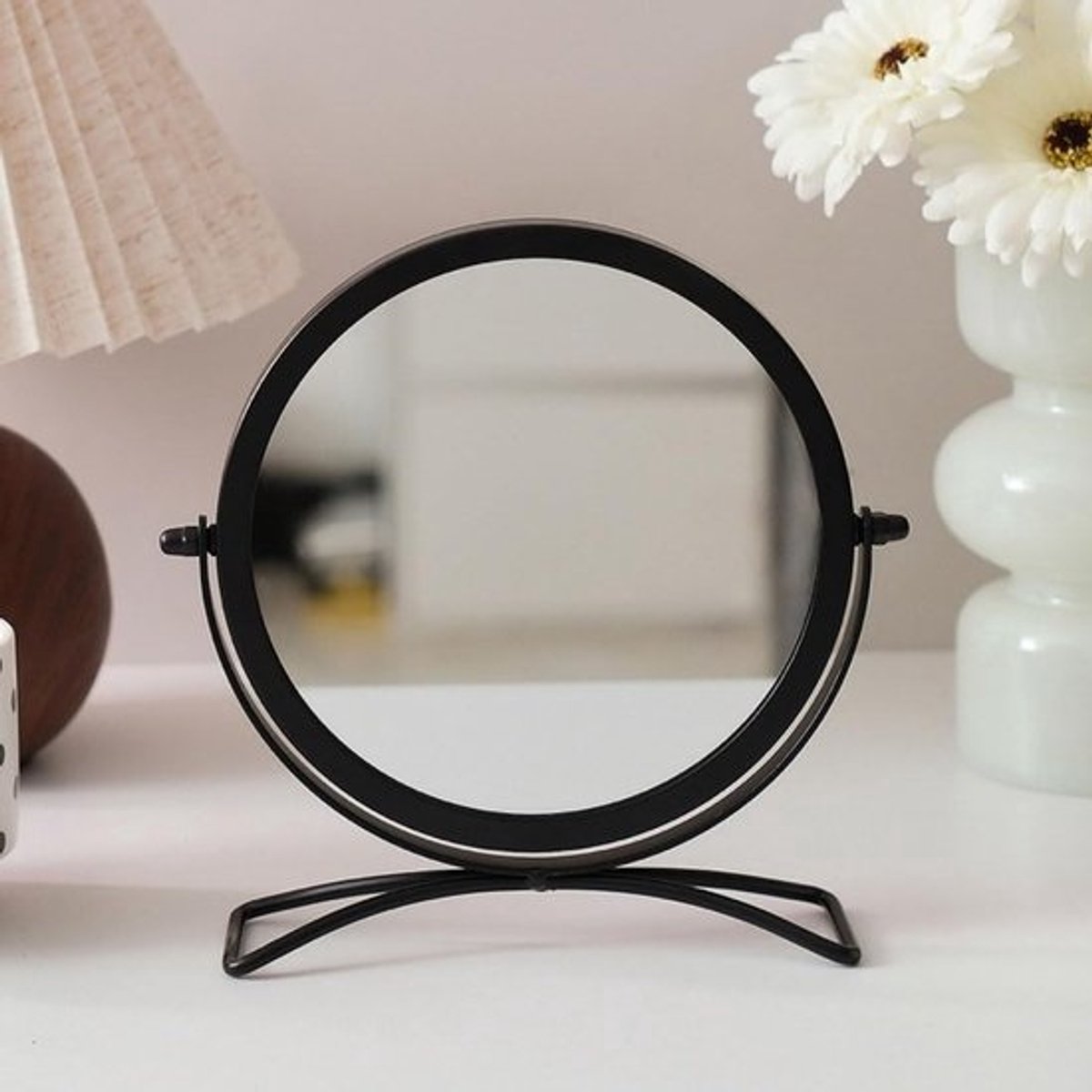 Tafelspiegel - Make-up spiegel - Dagelijkse verzorging - Stabiele standaard - 14.5 cm diameter - Zwart