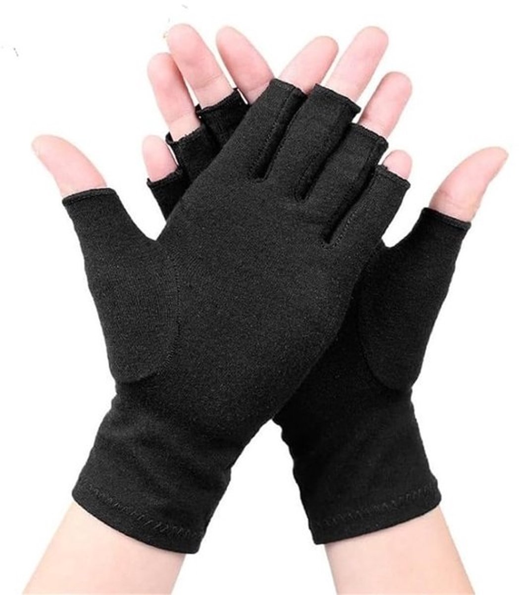 Vingerloze Compressiehandschoenen - Artrose Ondersteuning - Handen Ontlasten - Ademende Bamboe Stof - Maat L - Zwart