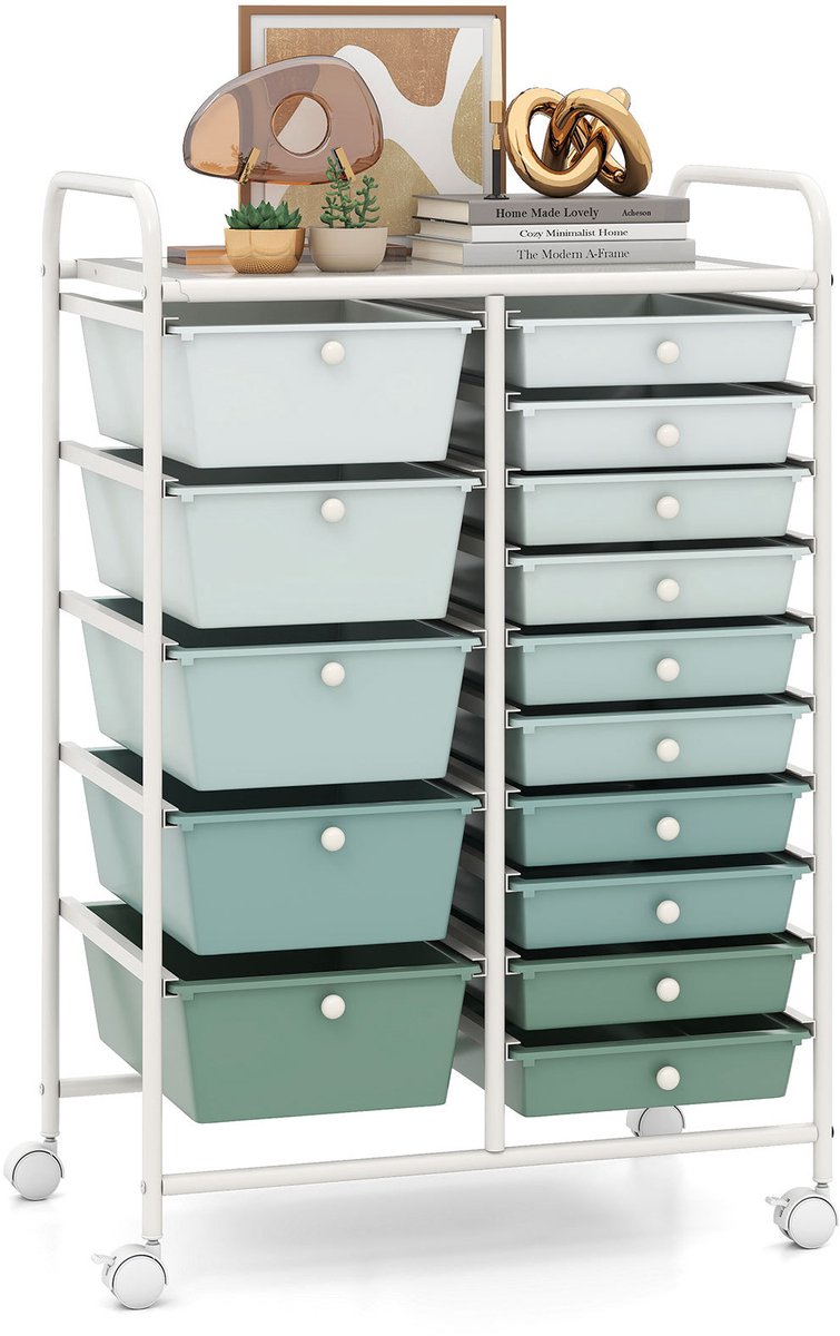 SureDeal® - Bureaukast - Rolbare Opslagtrolley - Lades Multifunctionele Trolley - Uitneembare Lades - 63x37x87 cm - Roze gemengd