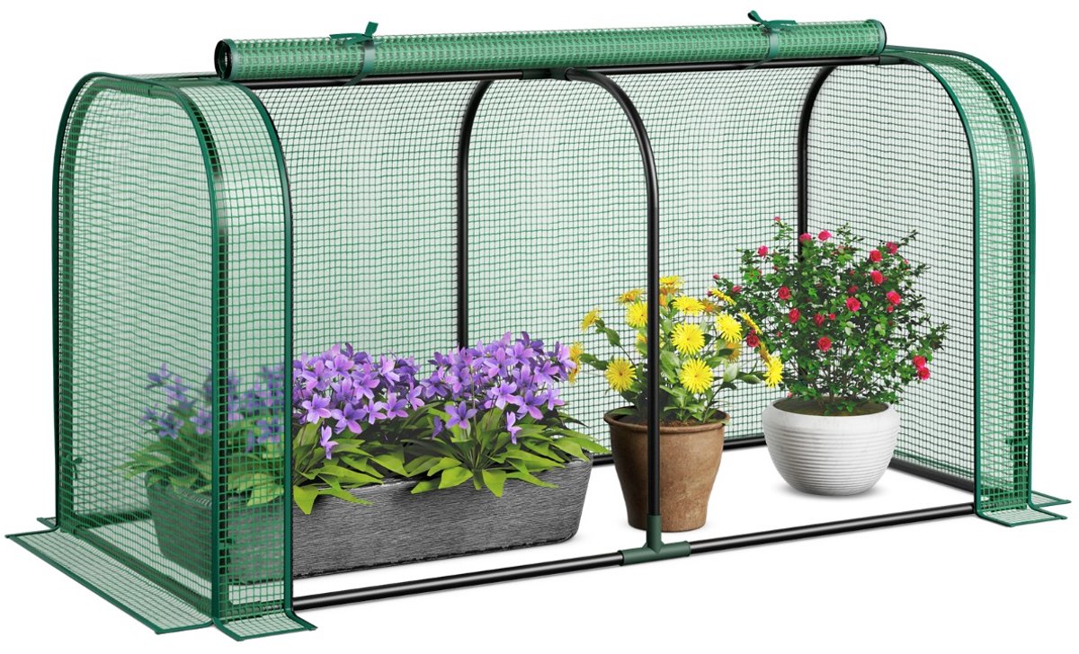 SureDeal® - 2-in-1 mini-broeikas, PE-afdekking voor verhoogd bed, broeikas met oprolbare ritssluiting, foliekas, metalen frame, plantenhuis, weerbestendig, voor balkon, tuin, 118 x 55 x 60 cm (groen)